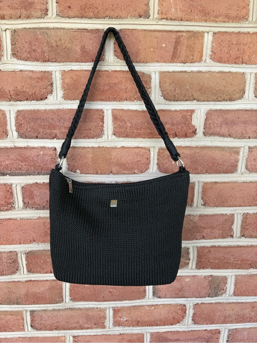 Lina Black Crochet Shoulder Bag with Braided Strap